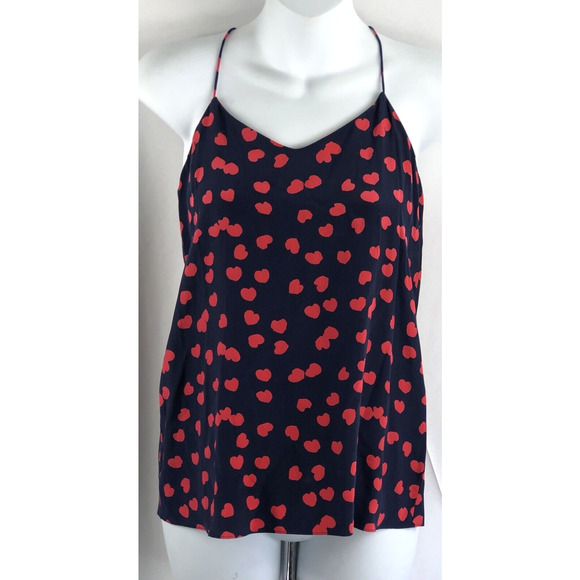Tibi NY 100% Silk Camisole Tank 0 (S) Blue/Red Hearts Racerback Halter Romantic - Picture 1 of 5